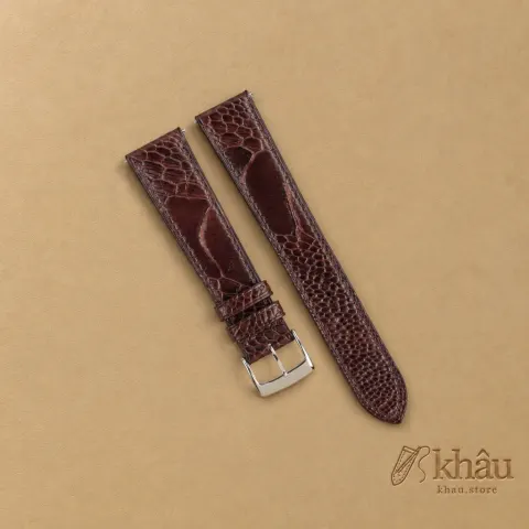 Dark Brown Ostrich Leg Leather Watch Strap — front view