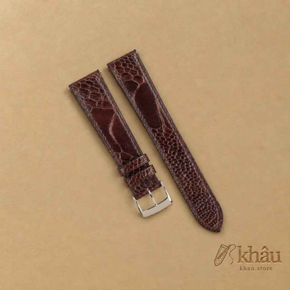 Dark Brown Ostrich Leg Leather Watch Strap — front view