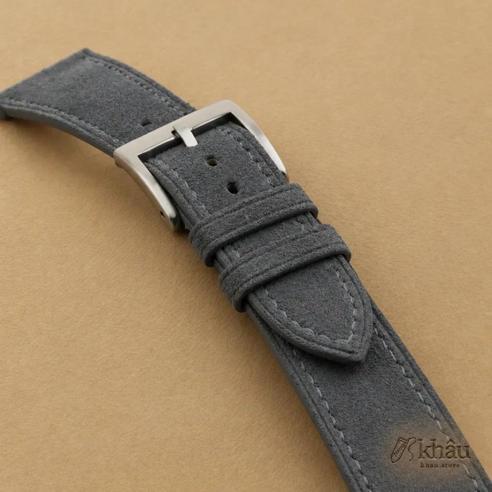 Stone Grey Suede Leather Watch Strap — additional view
