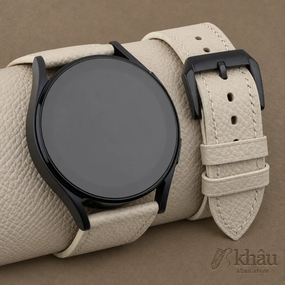 Pearl White Epsom Leather Samsung Watch Band — front view
