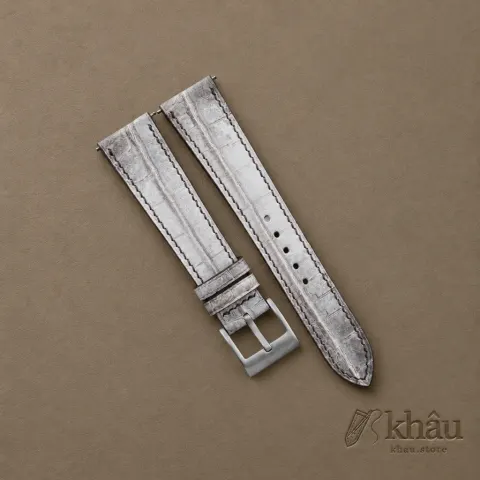 Grey Himalayan Alligator Leather Watch Strap — front view