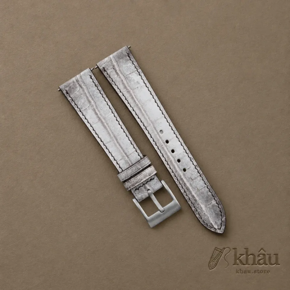 Grey Himalayan Alligator Leather Watch Strap — front view