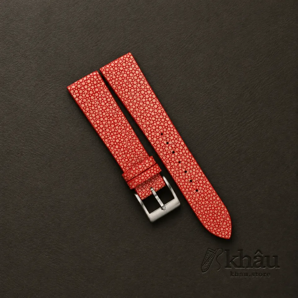 Vintage Red Stingray Leather Watch Strap — front view