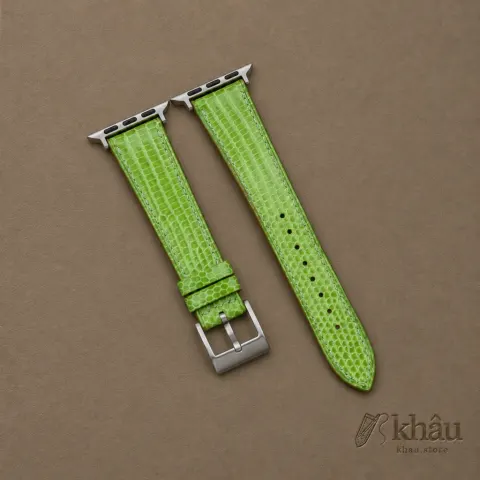 Light Green Lizard Leather Apple Watch Band — front view
