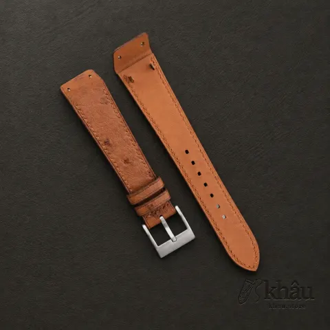 Brown Ostrich Leather Fixed Bars Watch Strap — front view