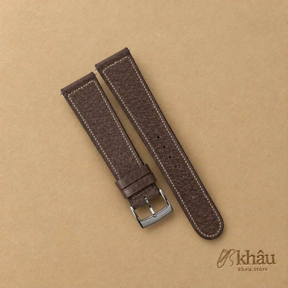Micro Stitch Dark Taupe Peccary Leather Watch Strap — front view