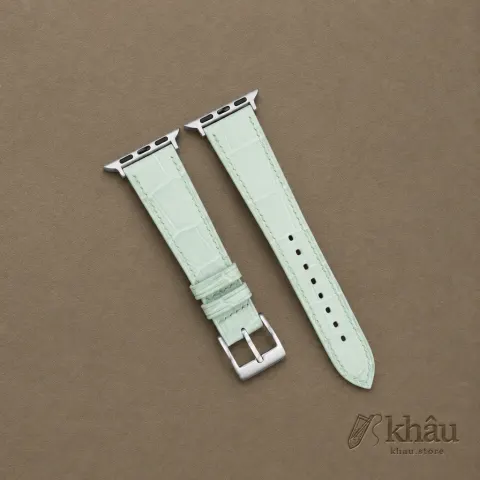 Mint Alligator Leather Apple Watch Band — front view