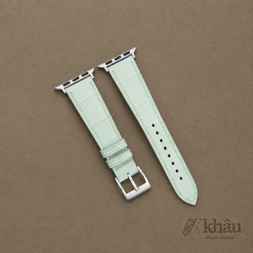Mint Alligator Leather Apple Watch Band — front view