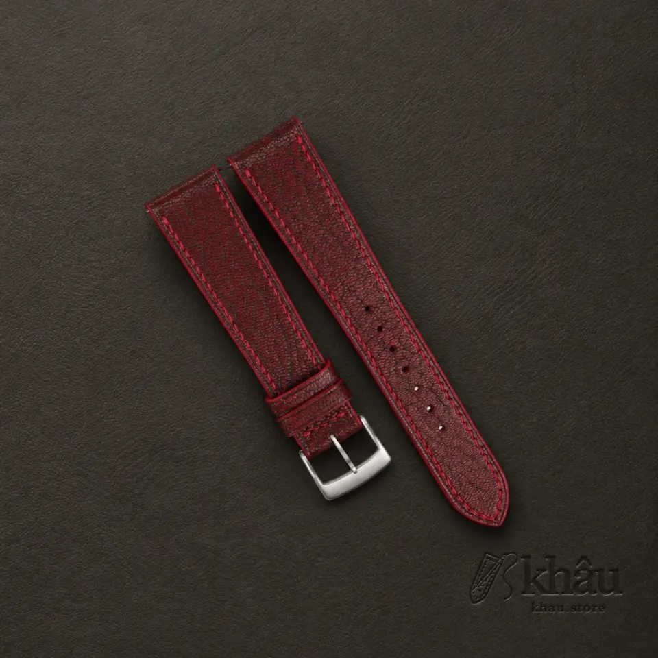 Alran Fat Nat Chevre Goat Red leather watch strap — front view