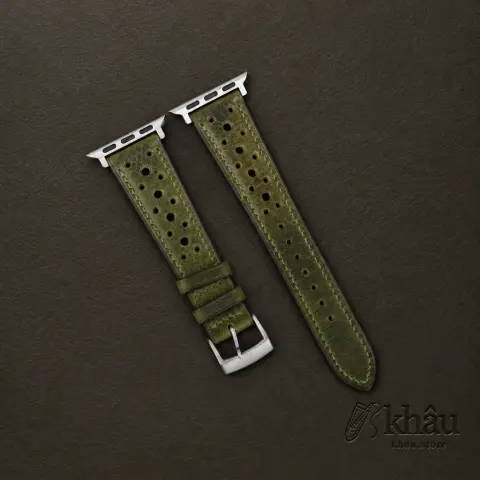 Rally Olive Waxed Badalassi Carlo Leather Apple Watch Band — front view