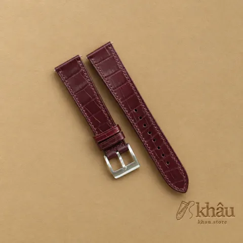 Burgundy Alligator Leather Watch Strap — front view