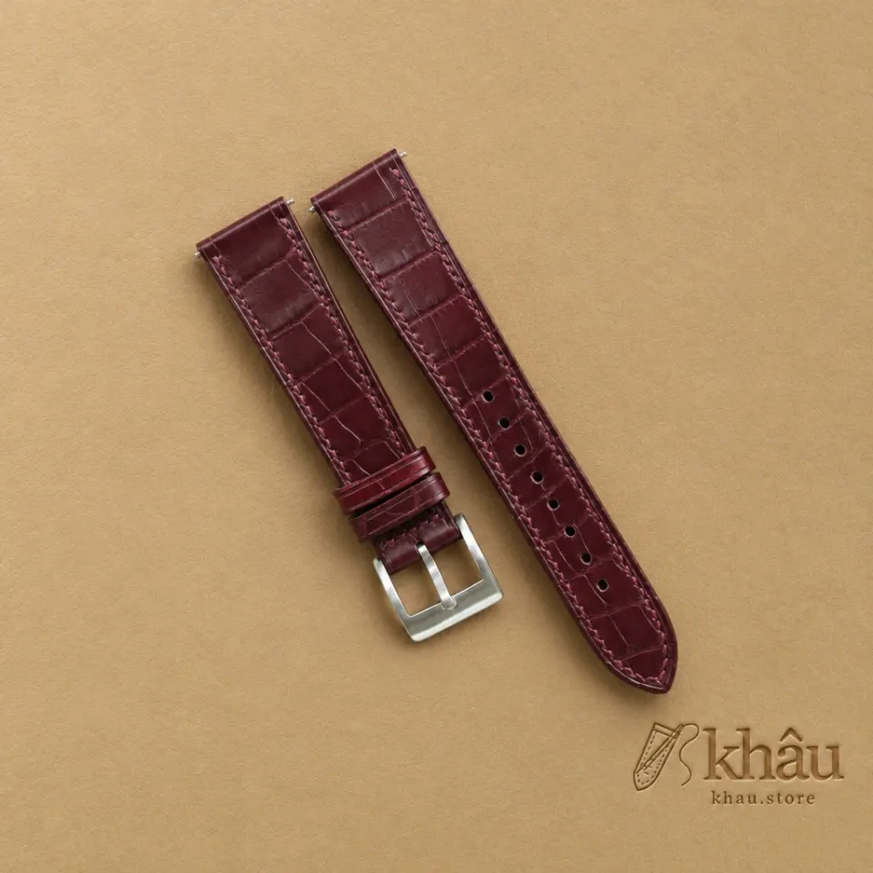 Burgundy Alligator Leather Watch Strap — front view