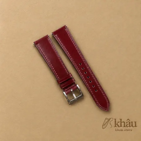 Burgundy Shell Cordovan Leather Watch Strap — front view
