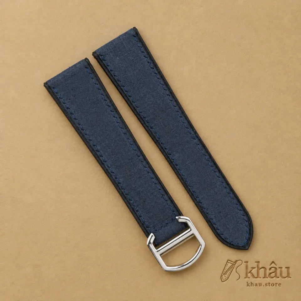 Navy Babele Leather Single Folding Watch Strap — front view