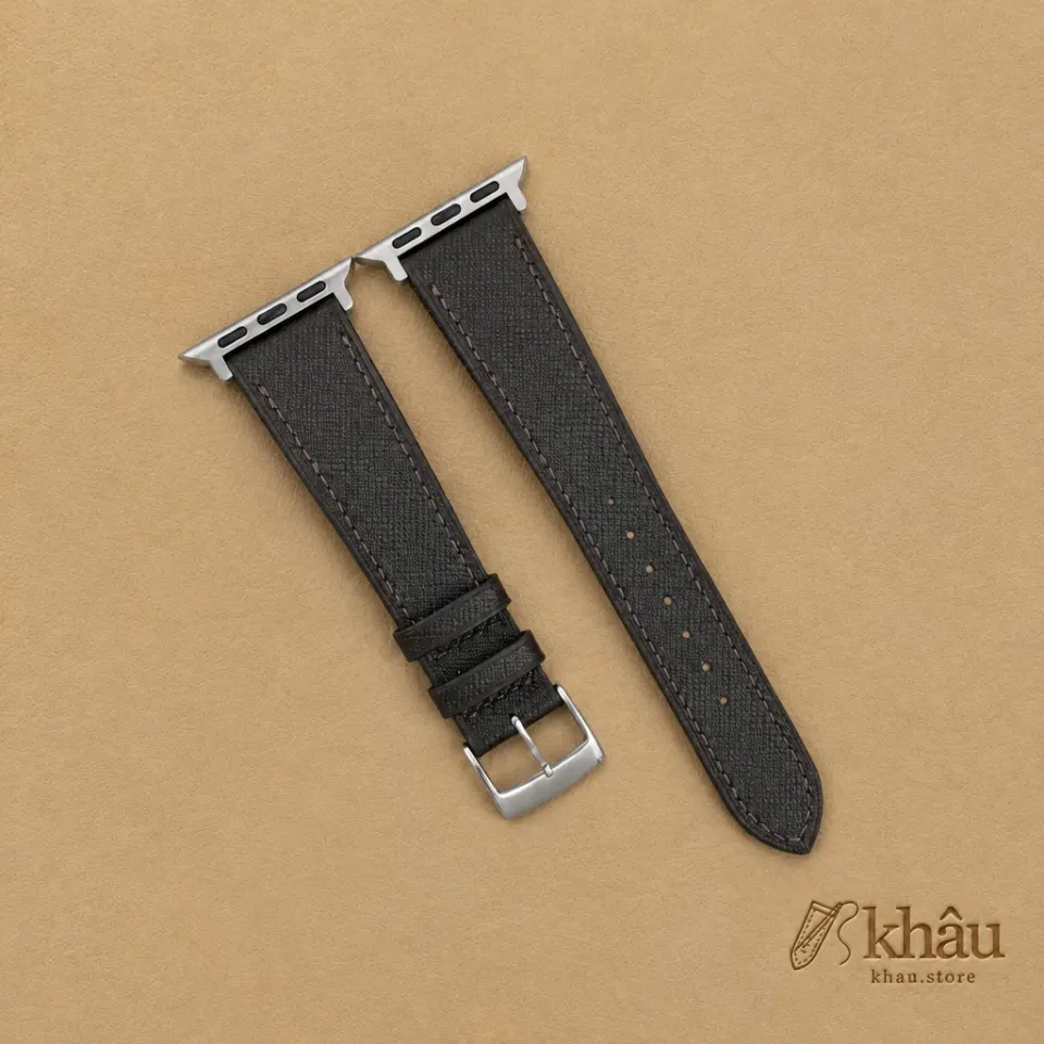 Dark Brown Saffiano Leather Apple Watch Band — front view