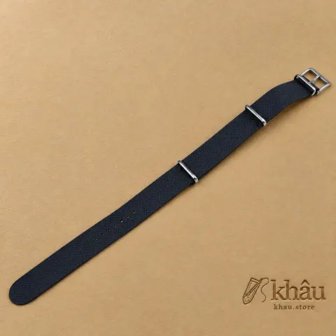 NATO Navy Epsom Lining Sesame Epsom Leather Watch Strap — front view
