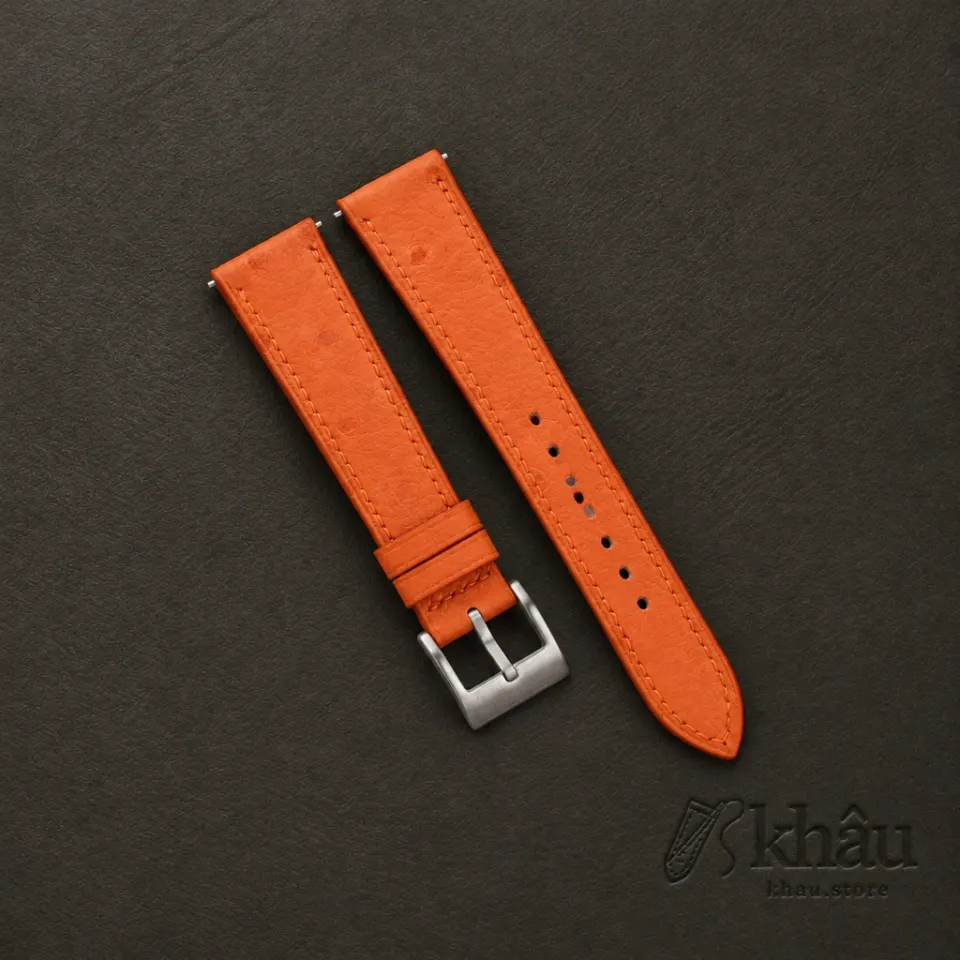 Orange Ostrich leather Watch Strap — front view