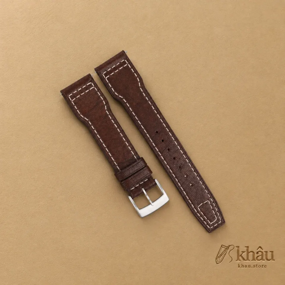 Pilot Dark Brown Alran Fat Nat Chevre Goat Leather Watch Strap — front view