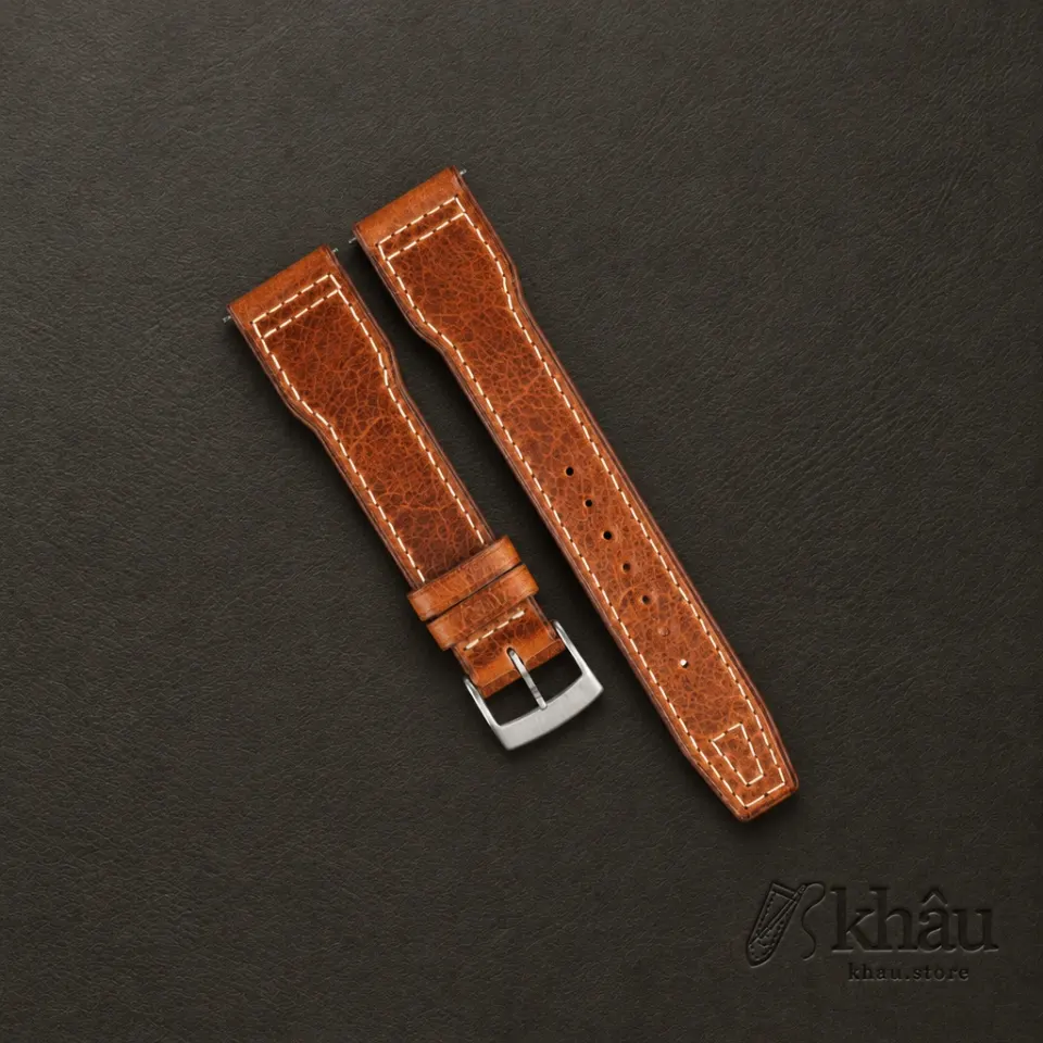 Pilot Golden Brown Badalassi Carlo Waxed Leather Watch Strap — front view