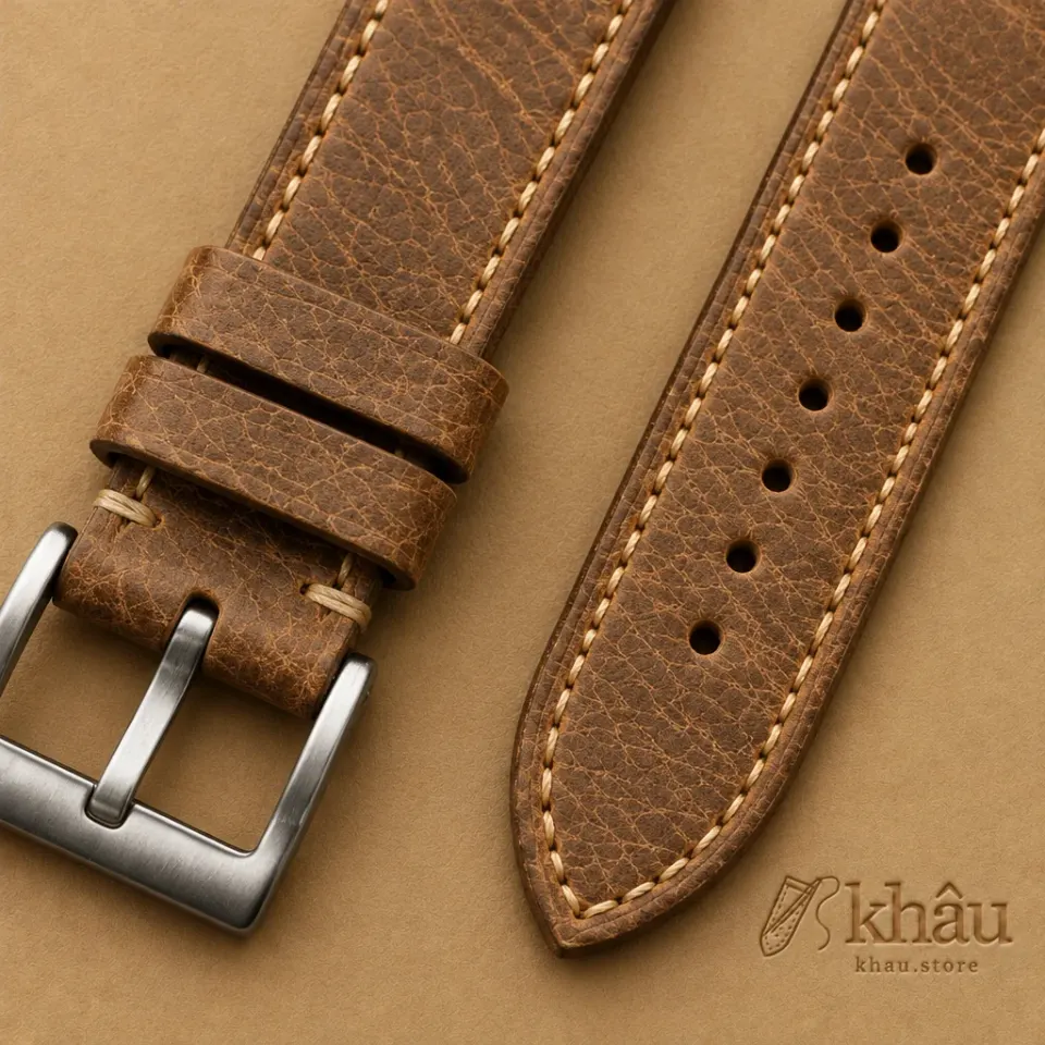 Vintage Brown Leather Strap for Panerai, leather and hand-stitching detail