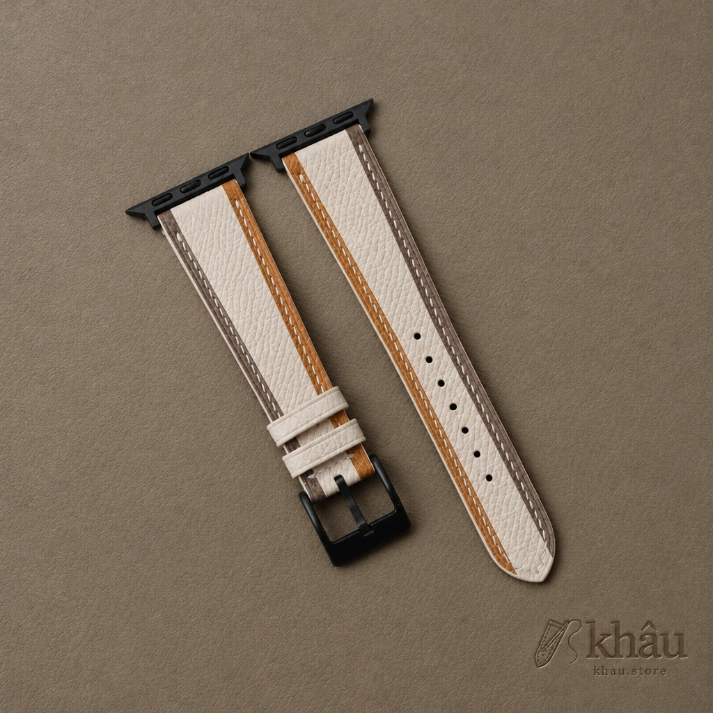 Tricolor Sesame Epsom Leather Apple Watch Band — front view
