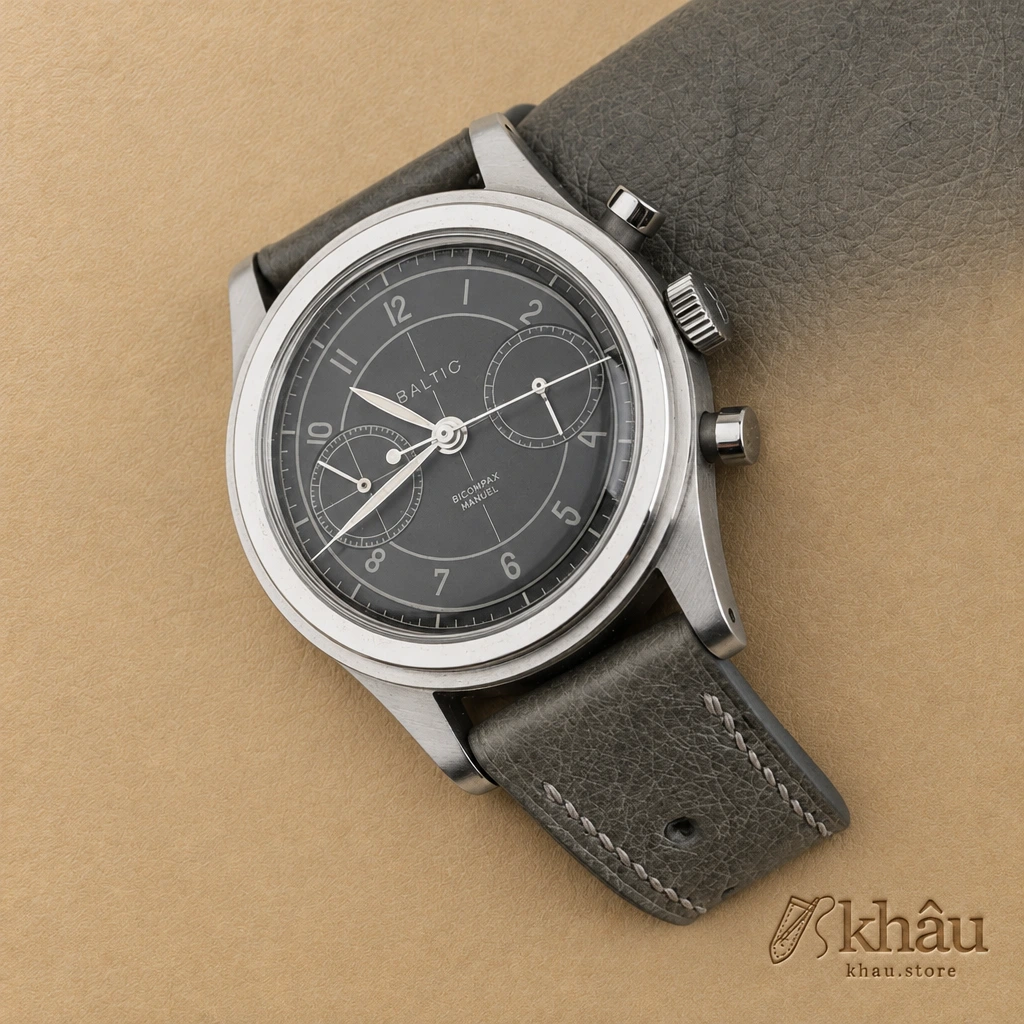 Dark Grey Ostrich Leather Strap for Baltic Watch — front view