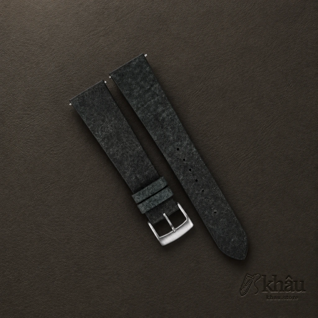Vintage Aquamarine Blue Habana Leather Watch Strap — front view