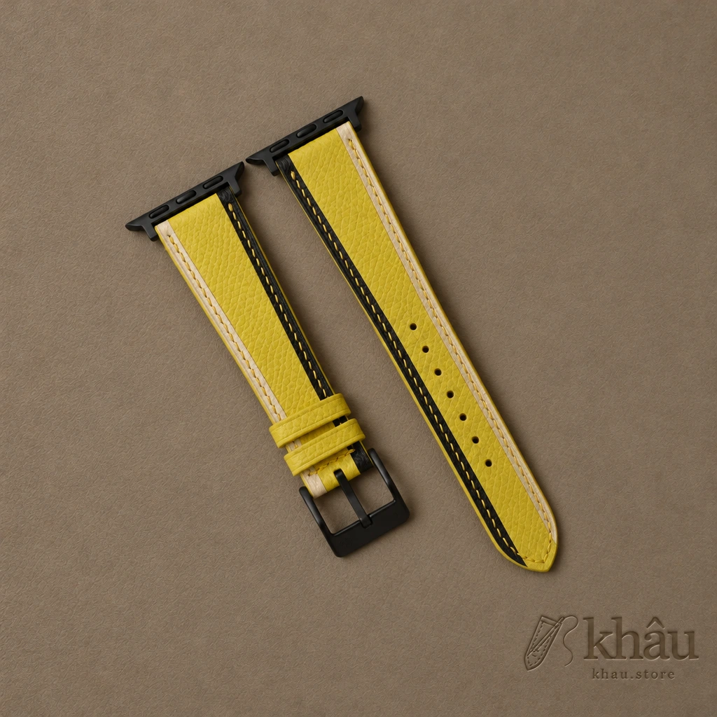 Tricolor Yellow Epsom Leather Apple Watch Band — front view