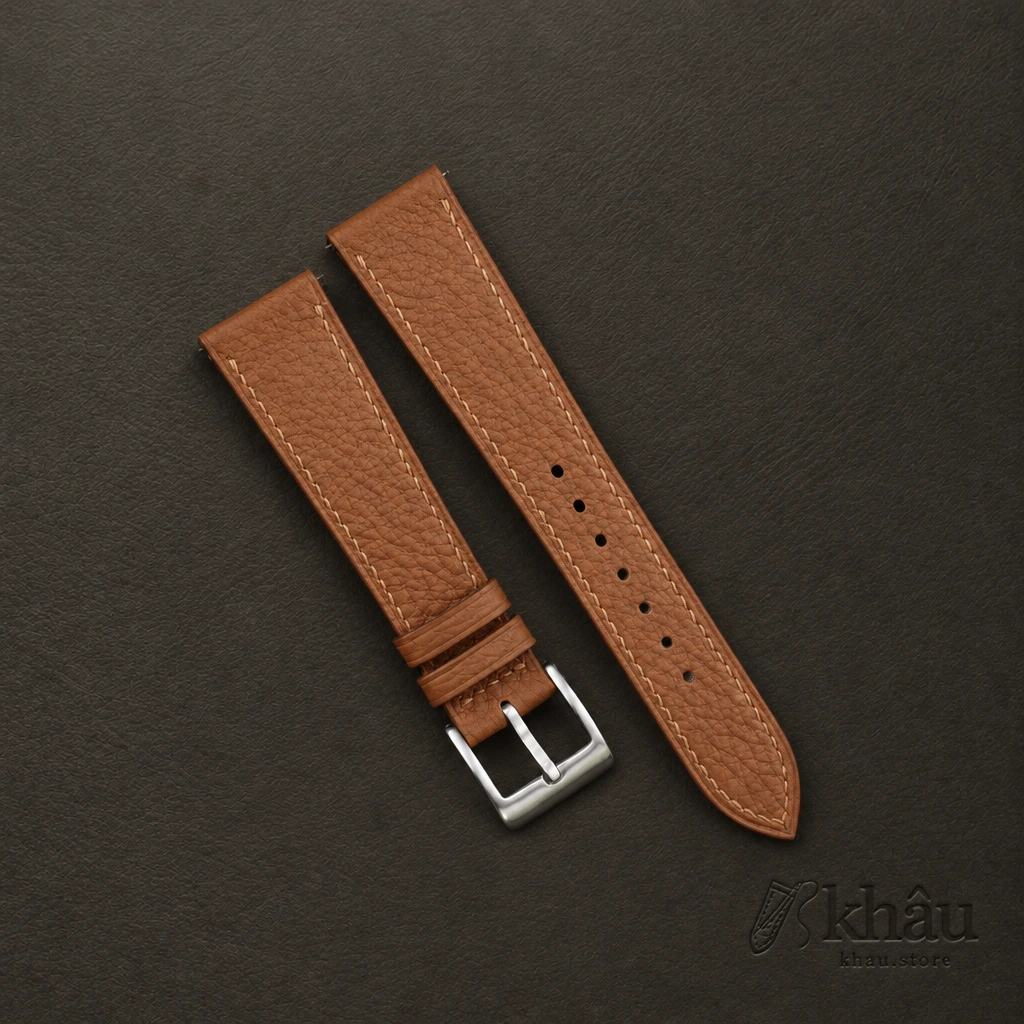Golden Togo Leather Watch Strap — front view