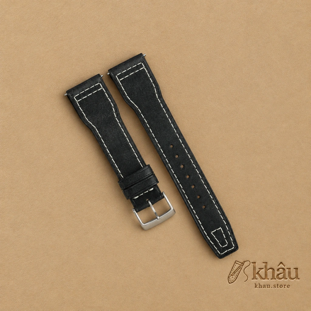 Pilot Black Pueblo Leather Watch Strap — front view