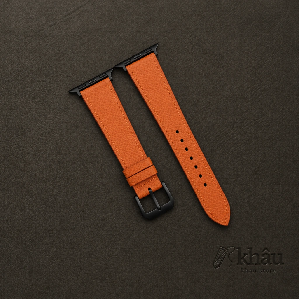 Orange Epsom Calf Leather Apple Watch Band — front view