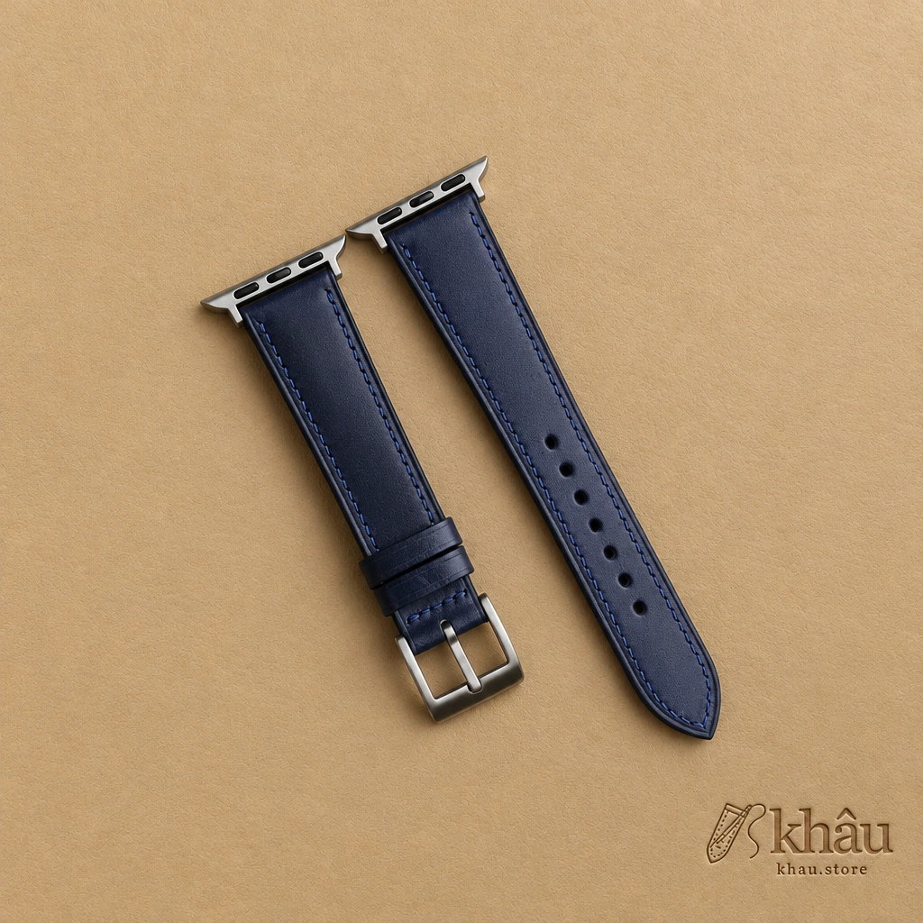 Dark Blue Shell Cordovan Leather Apple Watch Band — front view