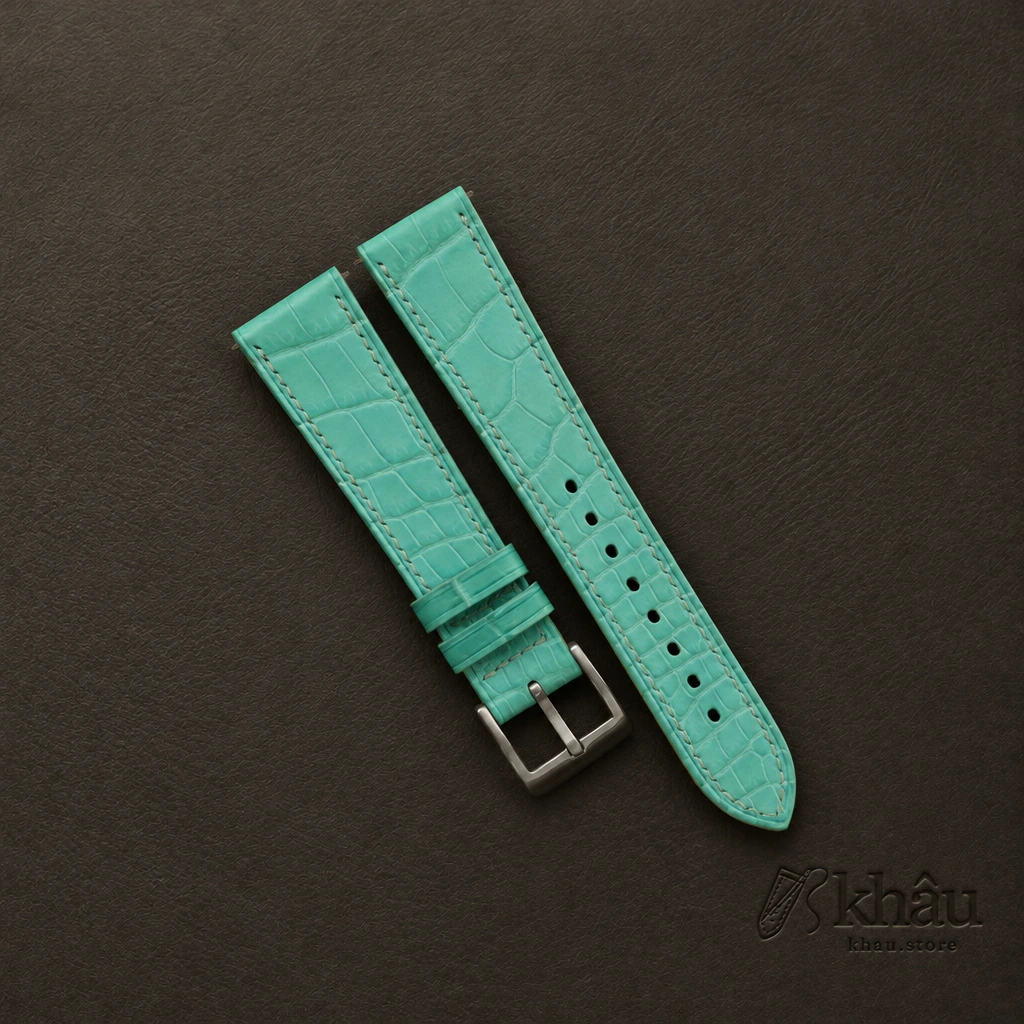 Turquoise Alligator Leather Watch Strap — front view