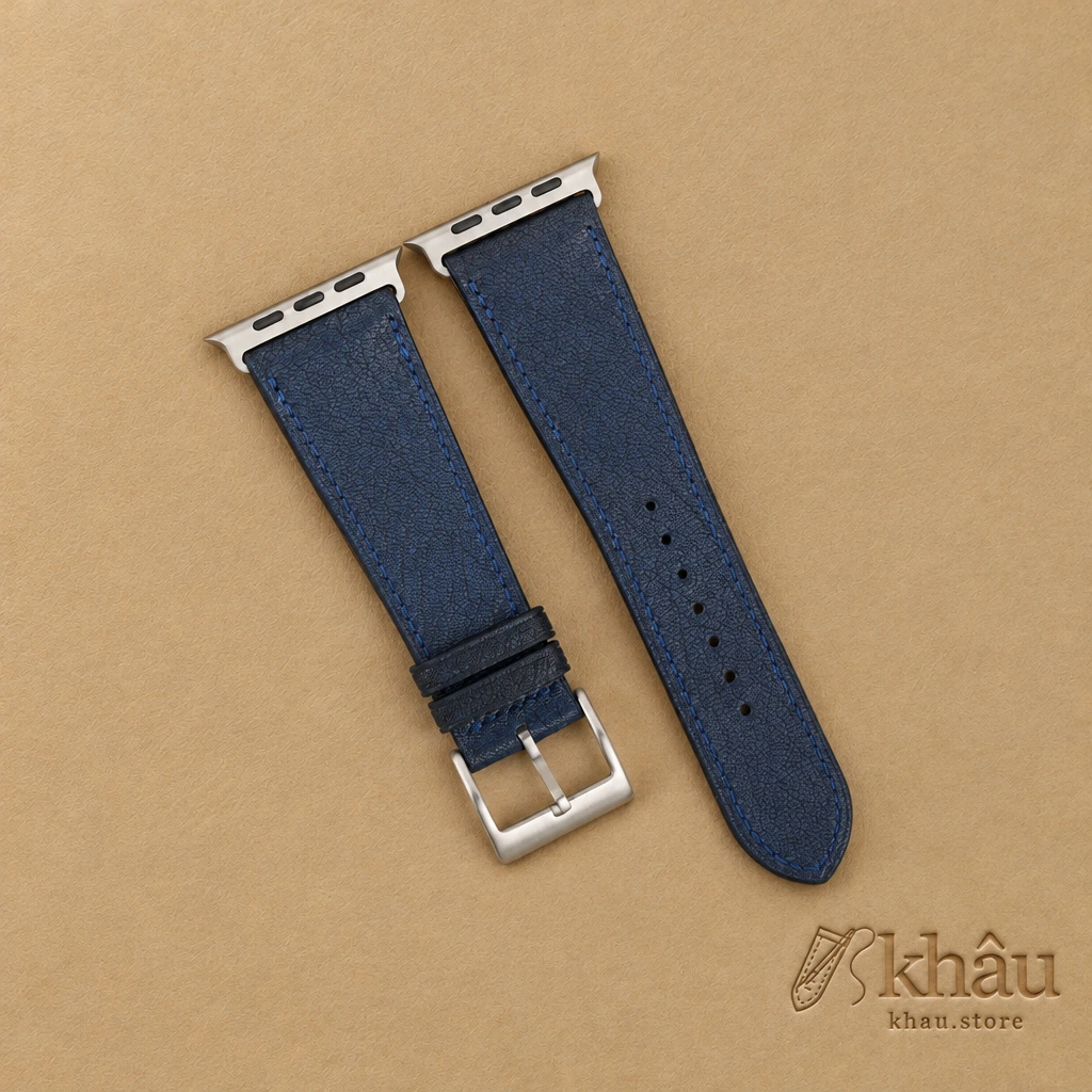 Navy Alran Fat Nat Chevre Leather Apple Watch Ultra Band — front view