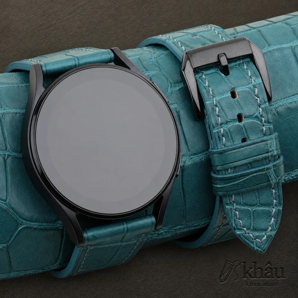 Aqua Green Alligator Leather Samsung Watch Band — front view