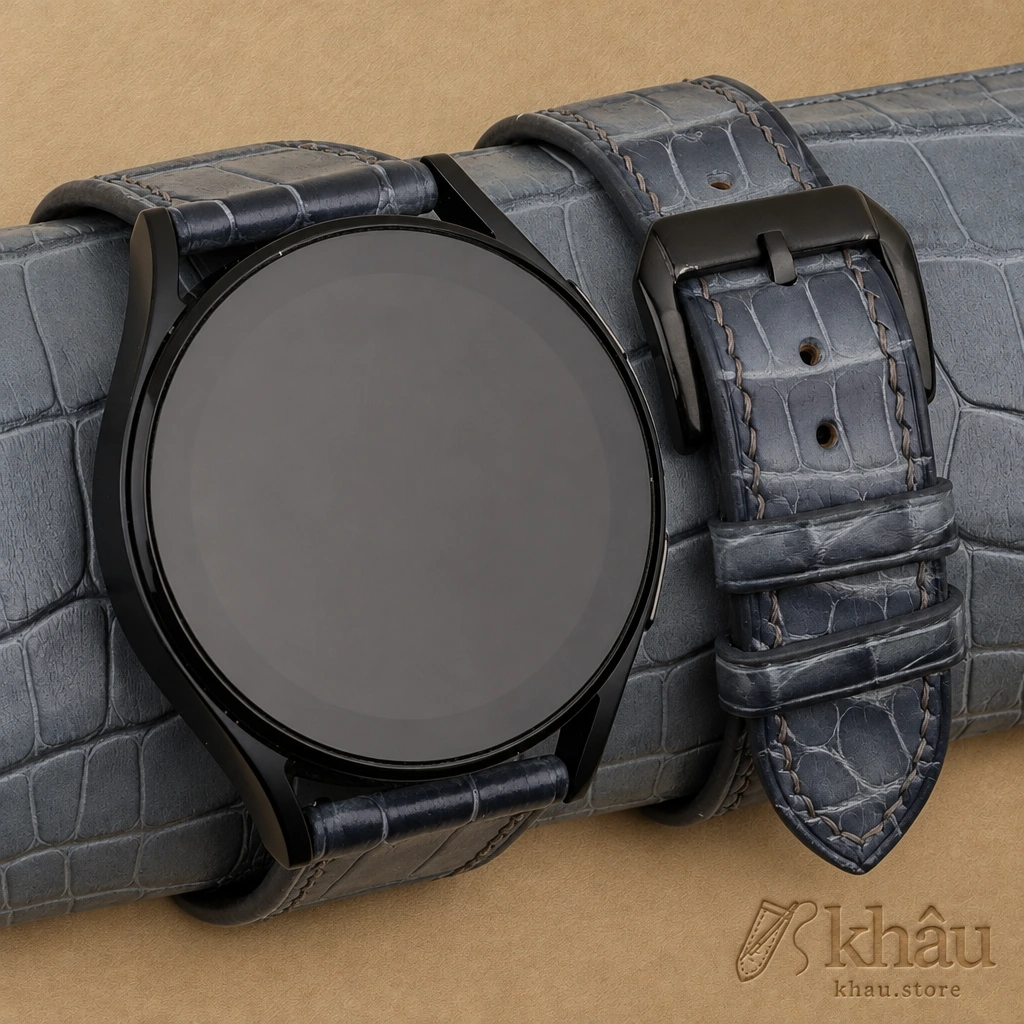 Patina Grey Alligator Leather Samsung Watch Band — front view