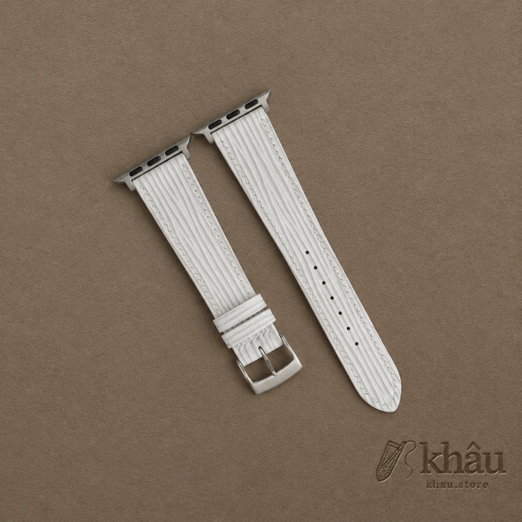 White Epi Leather Apple Watch Band — front view