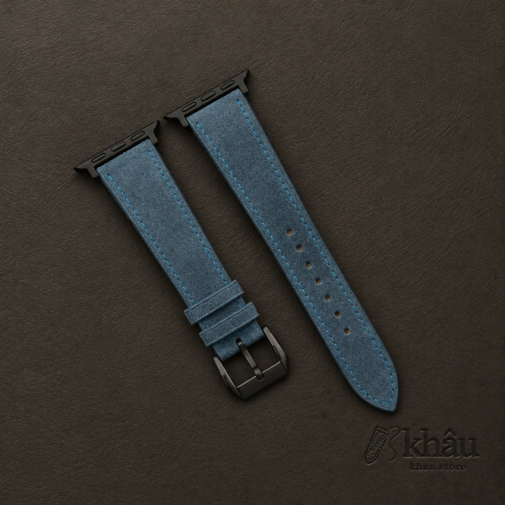 Jean Blue Suede Leather Apple Watch Band — front view