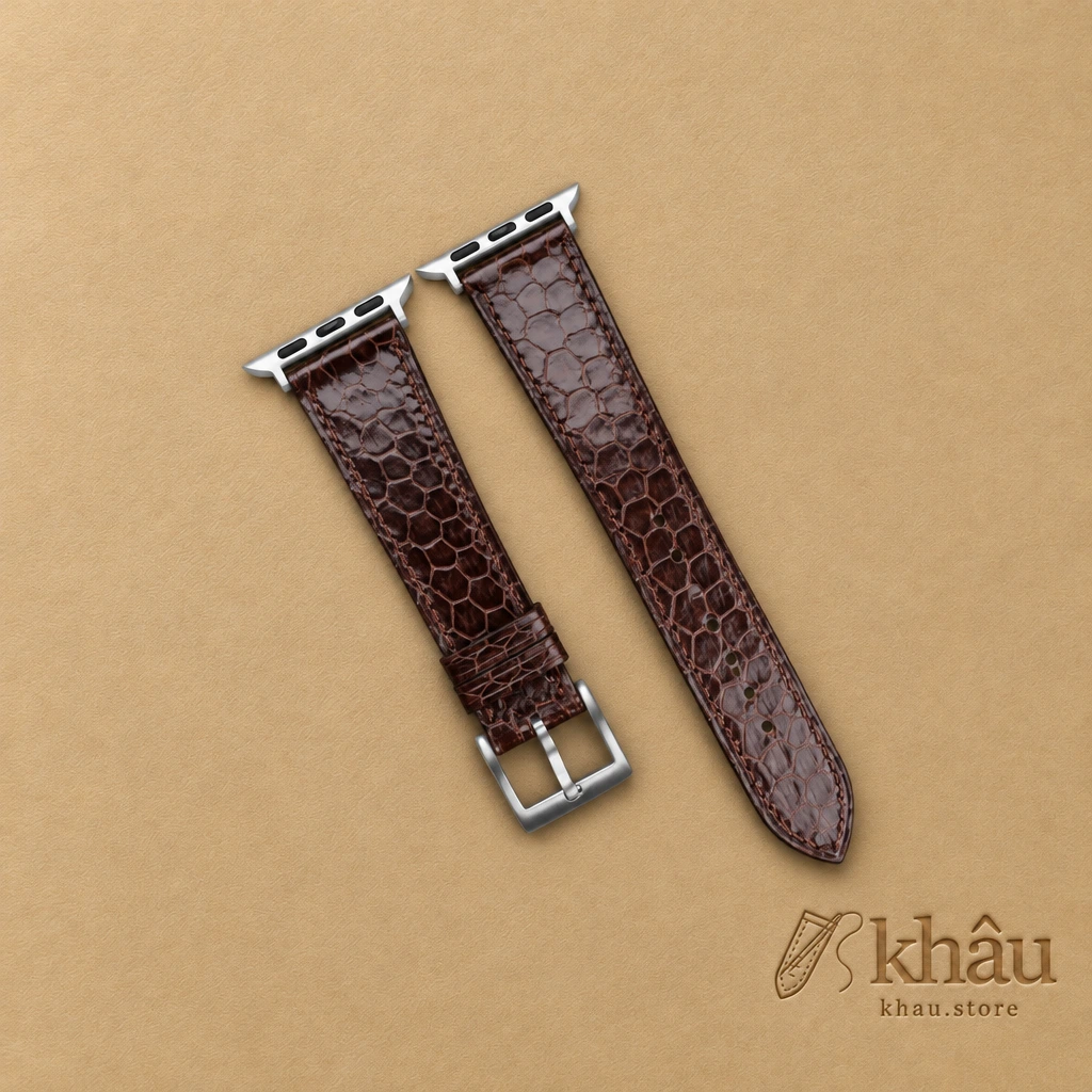 Dark Brown Snake Sea Leather Apple Watch Band — front view