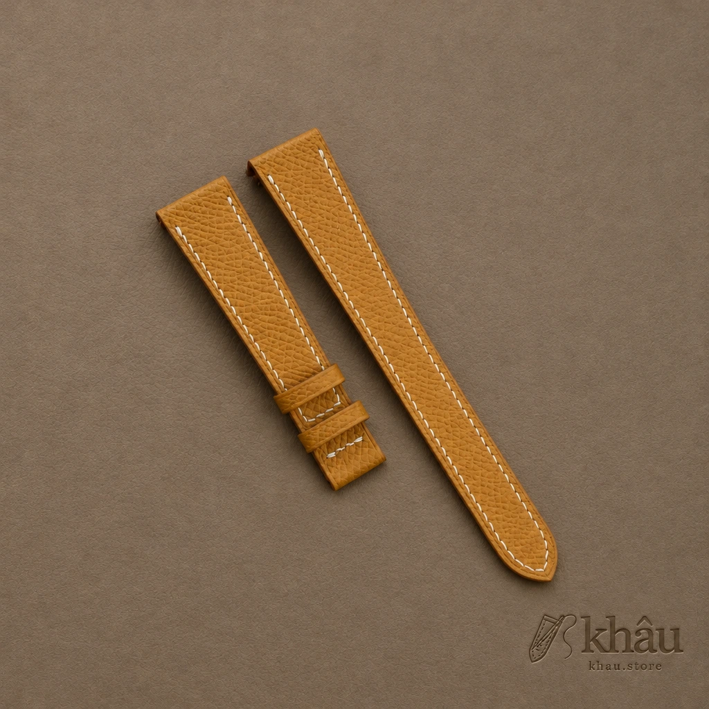 Sesame Epsom Leather Fixed Bars Watch Strap — front view