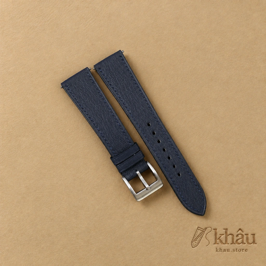Navy Alran Chevre Leather Watch Strap — front view