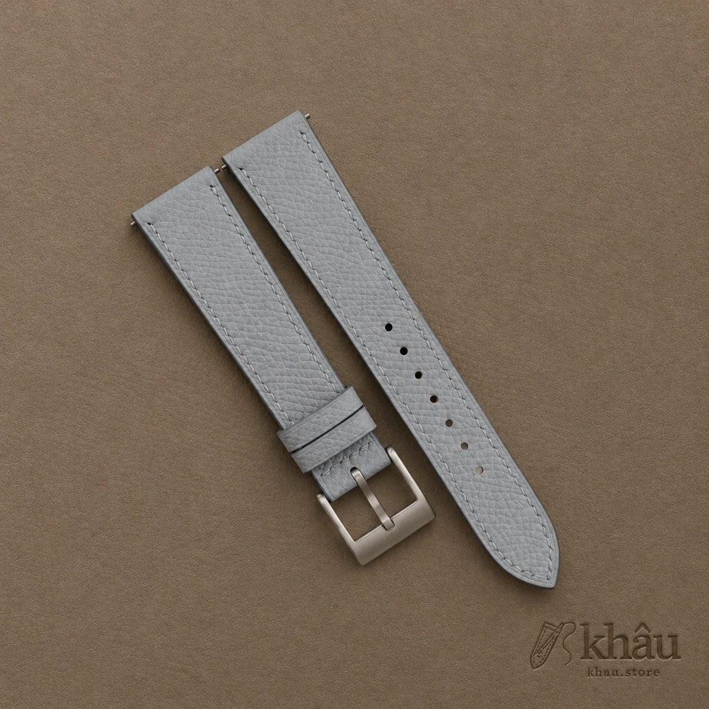 Light Grey Epsom Leather Watch Strap — front view