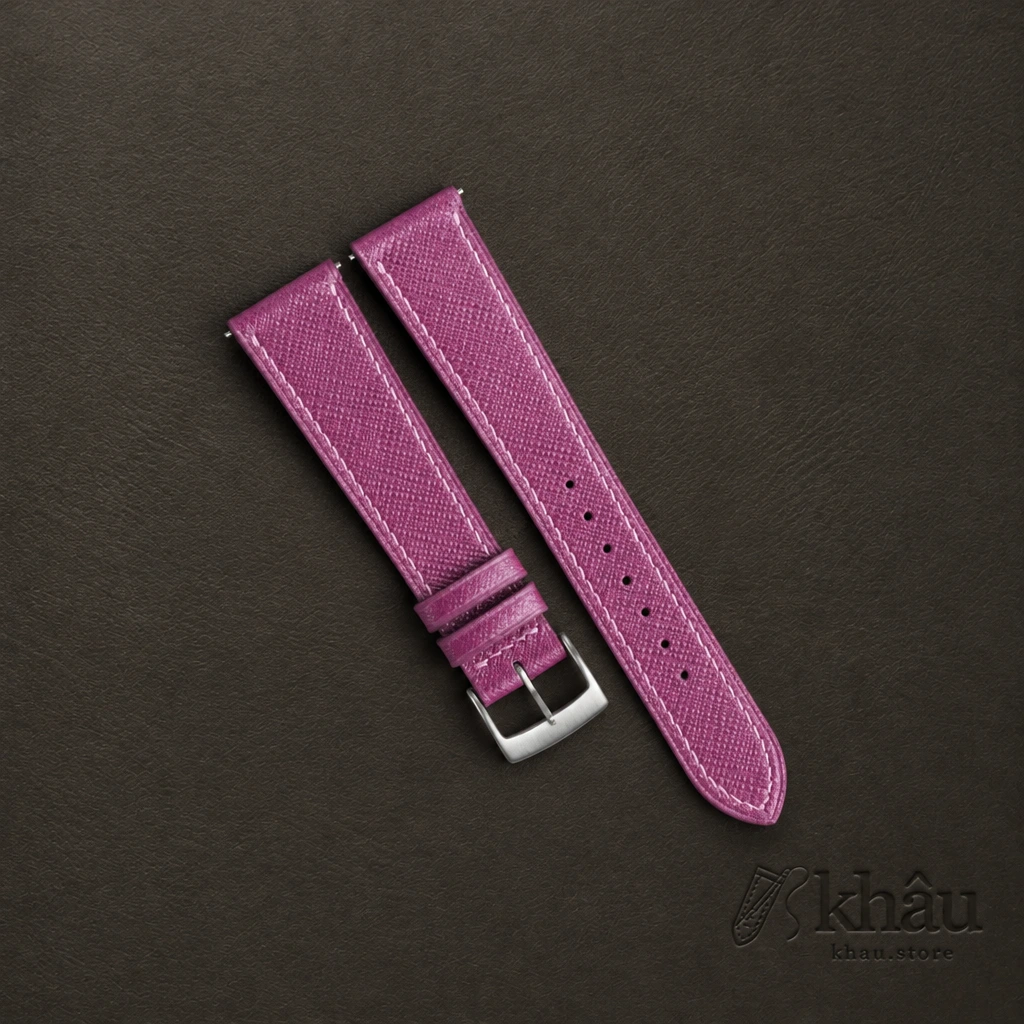 Plum Purple Saffiano Leather Watch Strap — front view