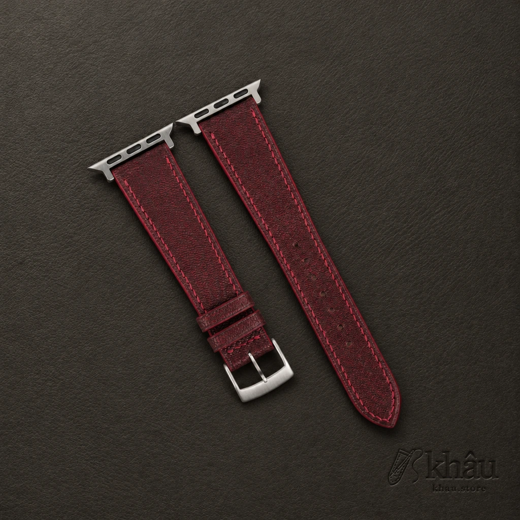 Red Alran Fat Nat Chevre Goat Leather Apple Watch Band — front view