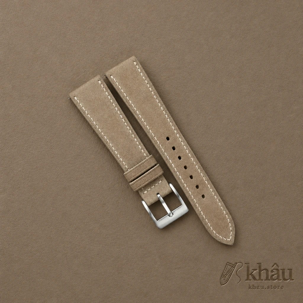 Dark Beige Nubuck Leather Watch Strap — front view