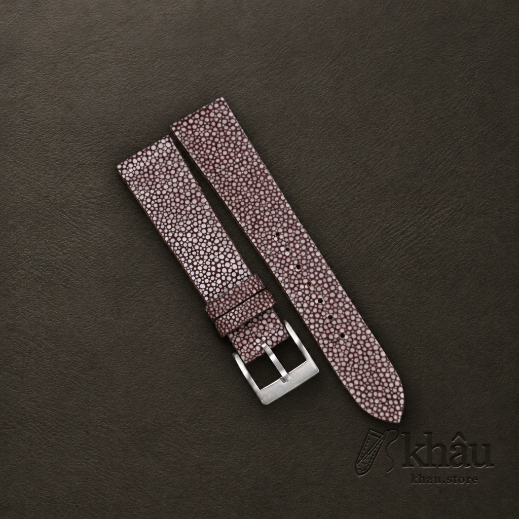Vintage Brown Stingray Leather Watch Strap — front view