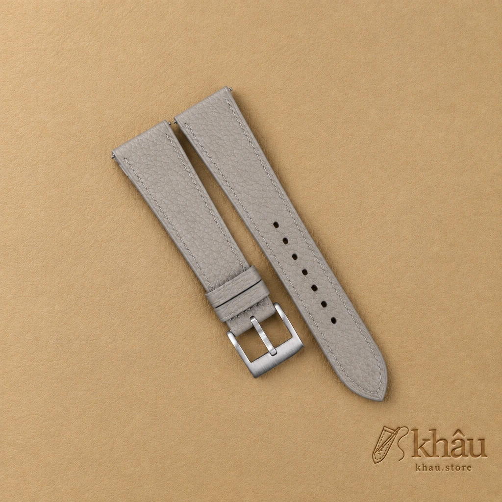 Grey Togo Leather Watch Strap — front view