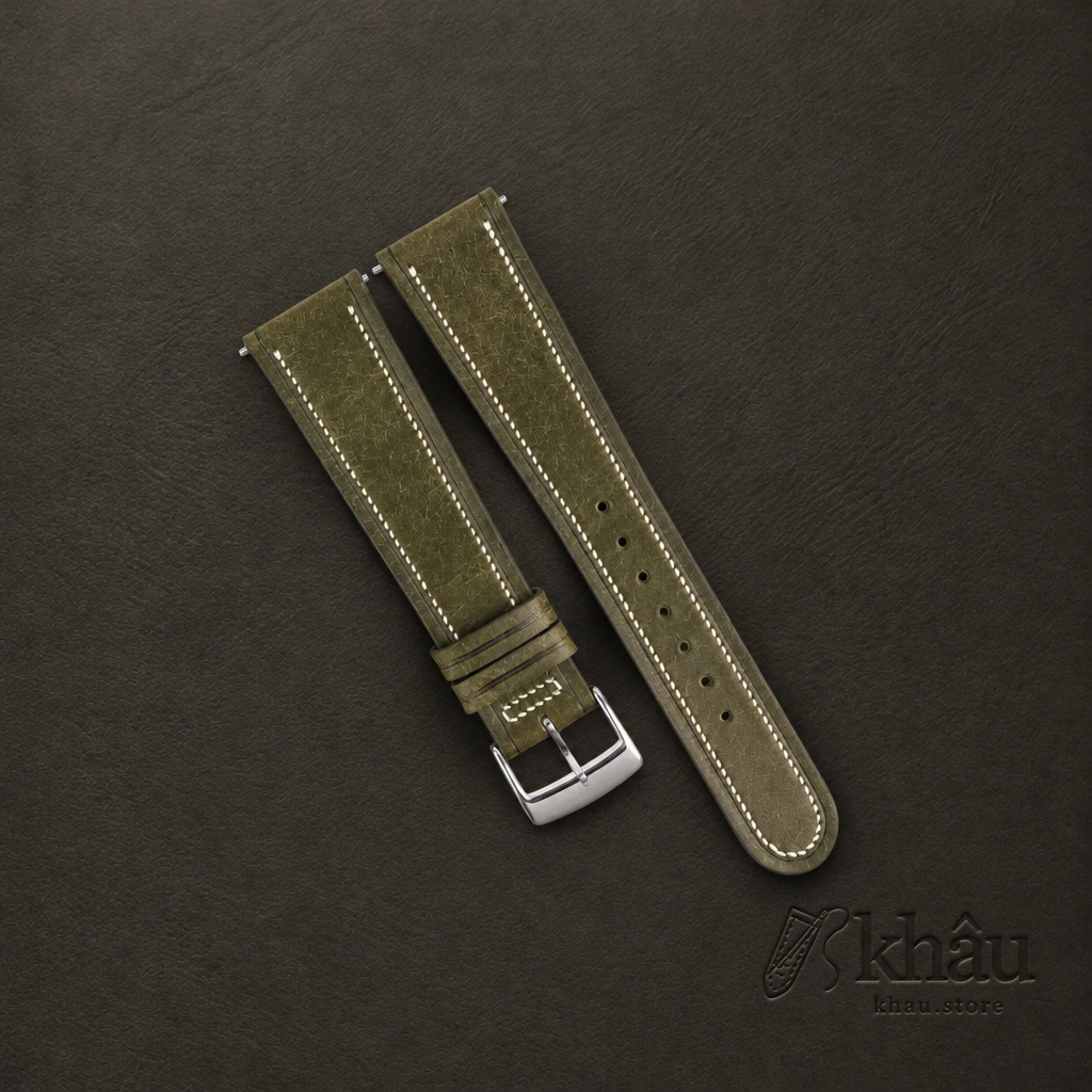 40’s Vintage Dark Olive Pueblo Leather Watch Strap — front view