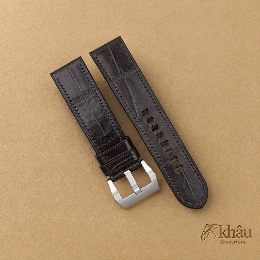 Dark Brown Alligator Leather Strap for PAM Watch — front view