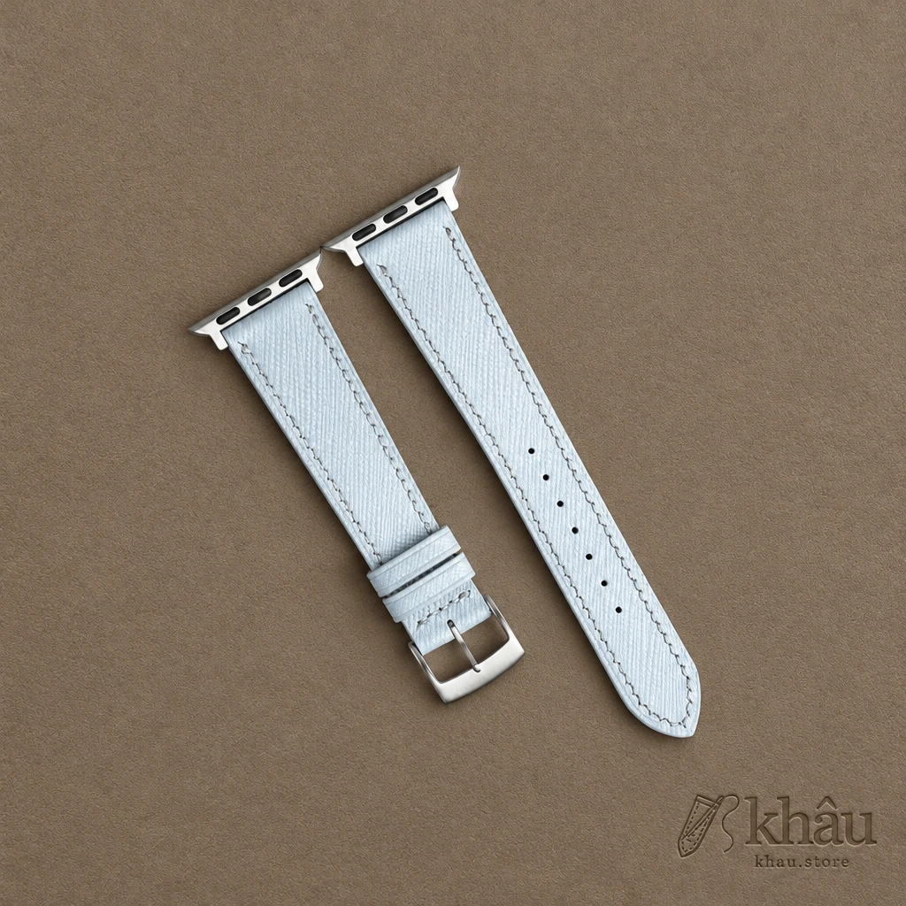 Light Blue Saffiano Leather Apple Watch Band — front view
